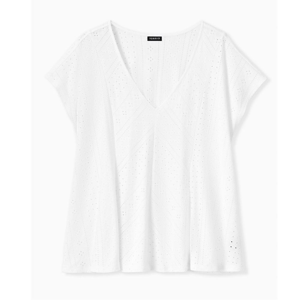 Torrid 5 TORRID WHITE EYELET FIT & FLARE MIDI TOP - Picture 2 of 9